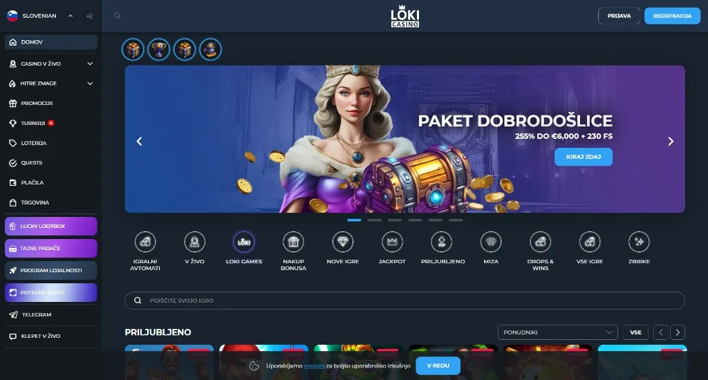 Loki Casino namizni pogled začetne strani
