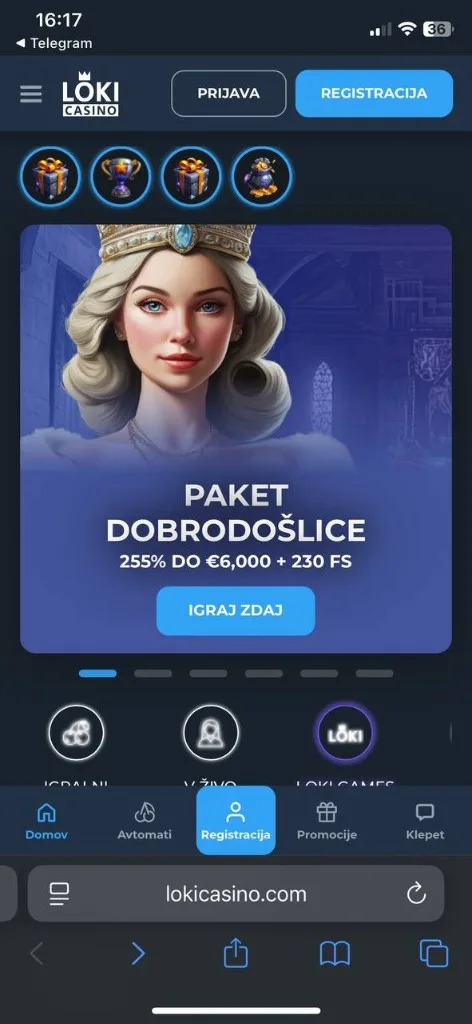Loki Casino mobilni zaslon 1 — paket dobrodošlice