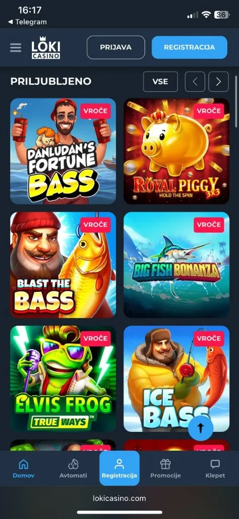 Loki Casino mobilni zaslon 2 — priljubljene igre