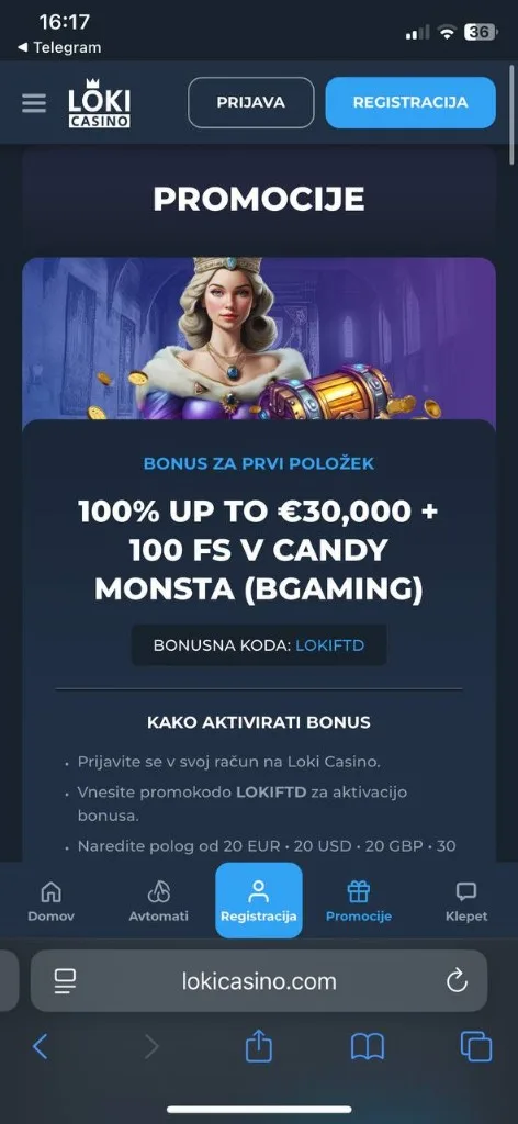 Loki Casino mobilni zaslon 3 — promocije