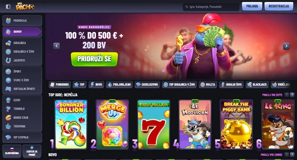 MrPacho namizni pogled začetne strani