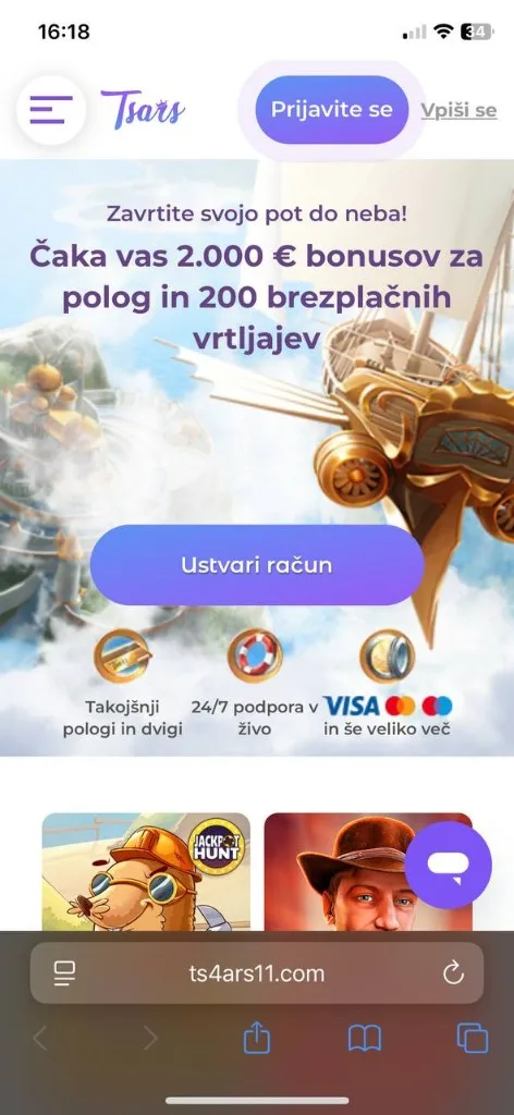Tsars mobilni zaslon 1 — dobrodošlica